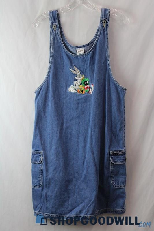 Warner Brothers Women's VTG 1998 Blue Bugs Bunny Graphic Denim Dress sz M