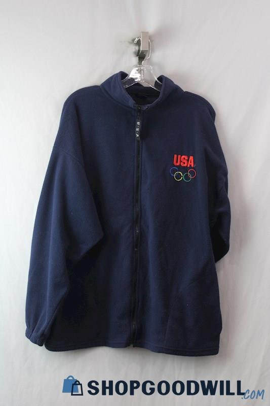 Olympics VTG Navy Full Zip Fleece Embroidered Logo Sweatshirt SZ XL