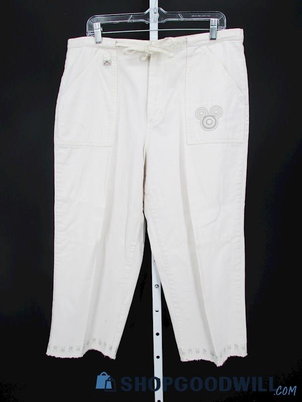 Disney Store Women's White Embroidered Mickey Cutoff Pants SZ L