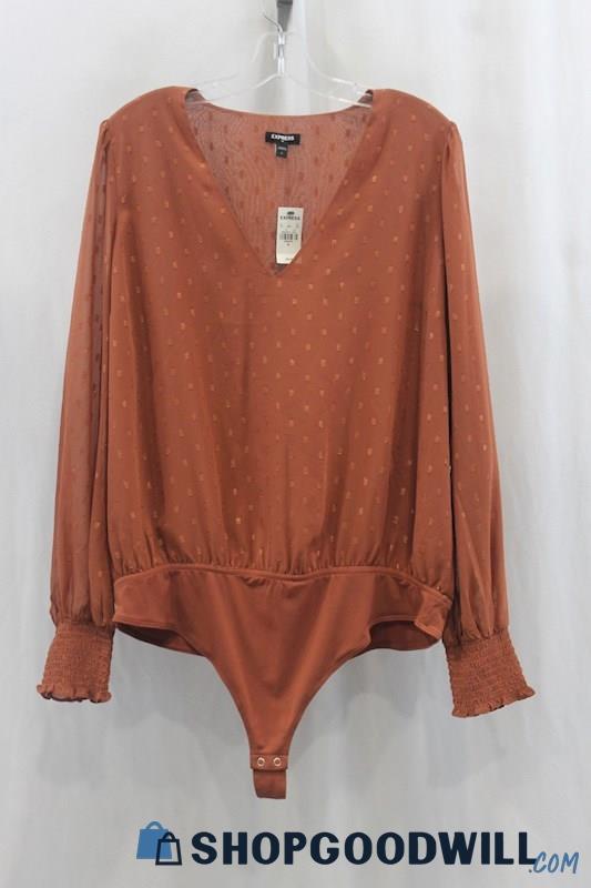 NWT Express Womens Cinnamon Brown Sheer Bodysuit Sz XL