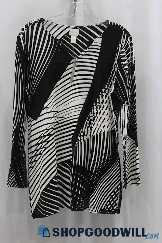 NWT Chico's Women's White/Black Stripes Blouse SZ S