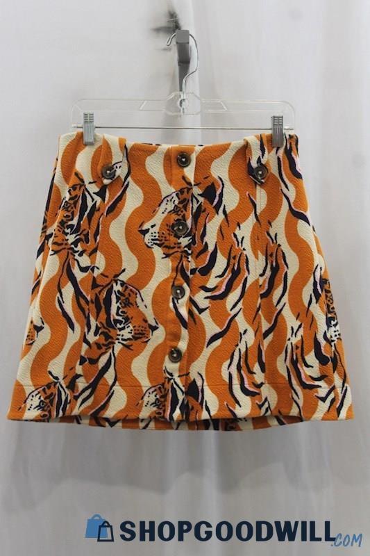 Anthropologie Women's Beige/Orange Tiger Print Skirt SZ M