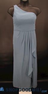 DB Studio Women's Dusty Blue One Shoulder Pleated Column Formal Gown SZ 12