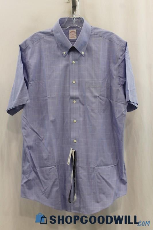 NWT Brooks Brothers Mens Blue Gridline Short Sleeve Dress Shirt Sz 16