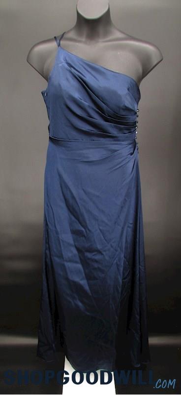 Galina Signature Women's Navy Blue One Shoulder Button Detail Formal Gown SZ 12