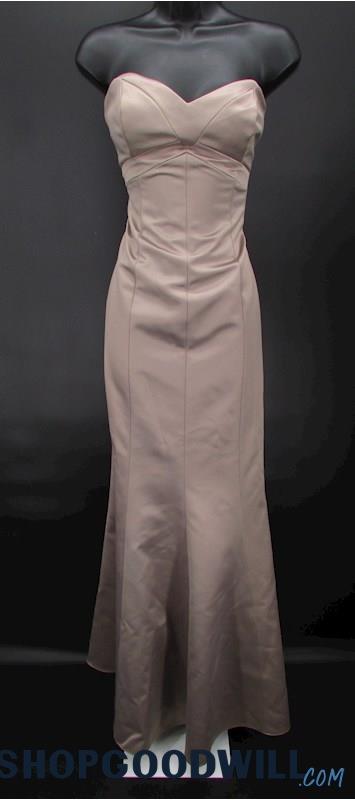 Badgley Mischka Women's Beige Metallic Strapless Empire Waist Formal Gown SZ 10