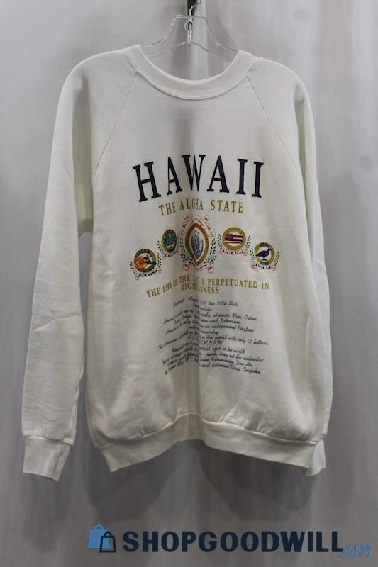 Vintage Hawaii Unisex's White Graphic Print Pullover Sweater SZ XL