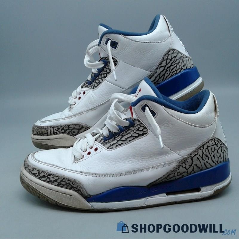 Nike Men's Air Jordan 3 Retro 'True Blue' White/Blue Mid Sneakers Sz 8