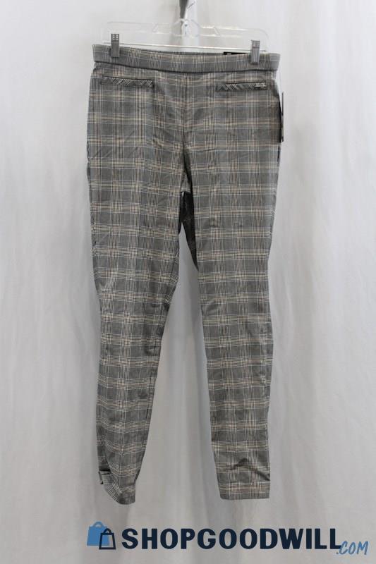 NWT Jones New York Women's Gray Plaid Pattern Pull On Pant SZ M