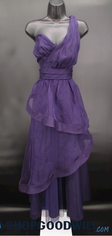 ABS Women's Purple Tiered Tulle Sweetheart One Shoulder Formal Gown SZ 8