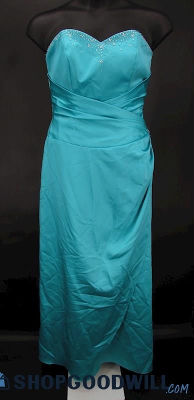 Modern Maids Women's Aqua Blue Beaded Sweetheart Strapless Formal Gown SZ 14