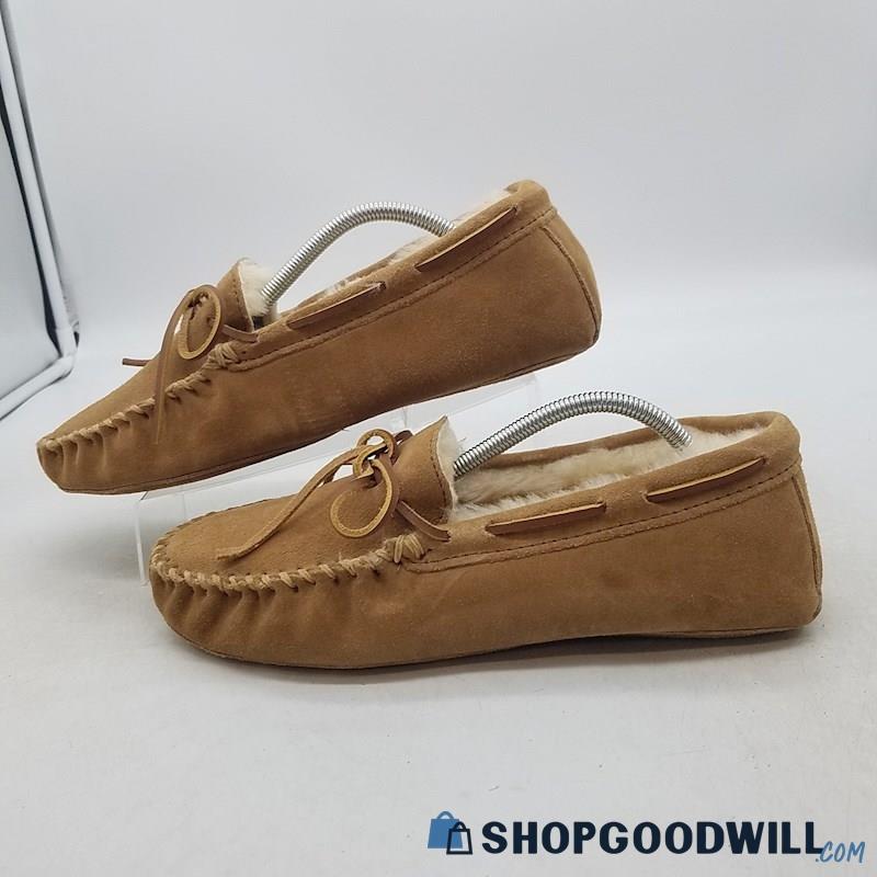 Minnetonka Women's Sheepskin Softsole Moc Beige Leather Slippers Sz 10