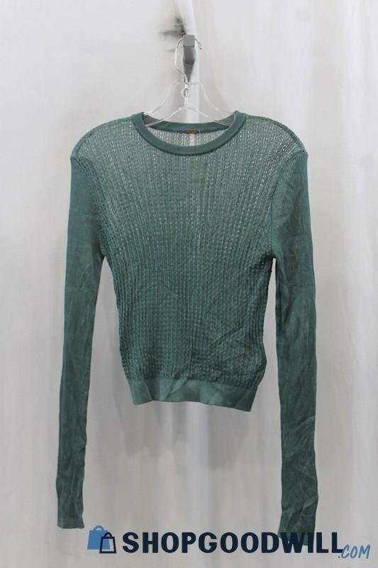 NWT Free People Womens Green Knit LS Shirt Sz S