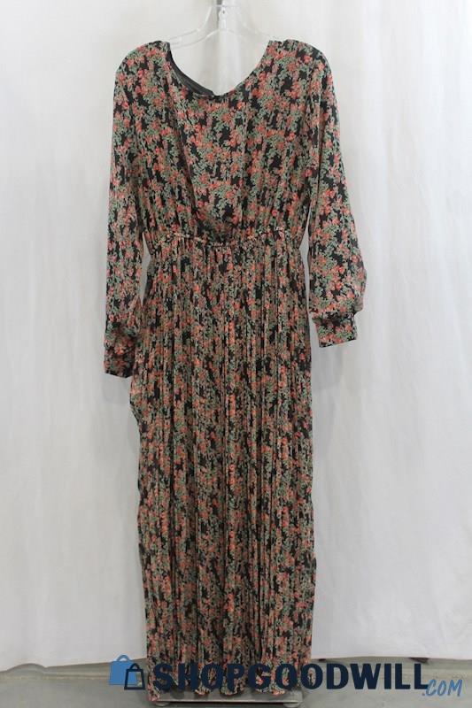 NWT Sunda Fashion Women's Black Multicolor Floral Print Blouson Dress SZ 58