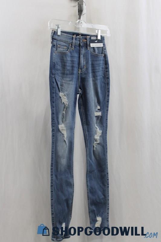 NWT Hollister Womens Blue Washed Distressed Skinny Jeans Sz 00