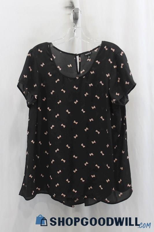 Torrid Women's Black/Pink Bow Print Blouse SZ L