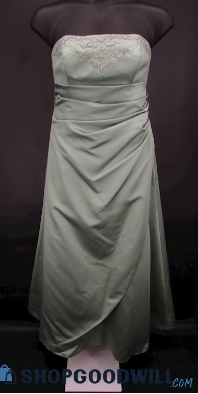 David's Bridal Women's Light Green Embroidered Strapless Formal Gown SZ 14