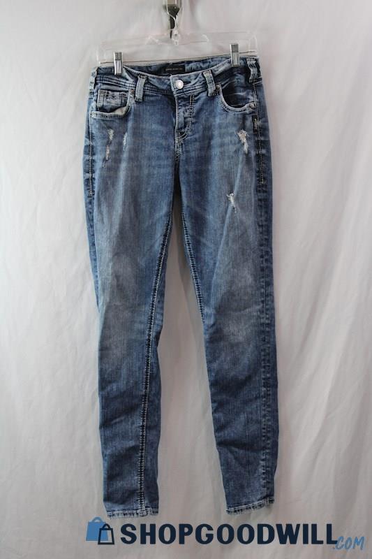 Silver Jeans Women's Blue Ripped Boyfriend Jeans sz 28