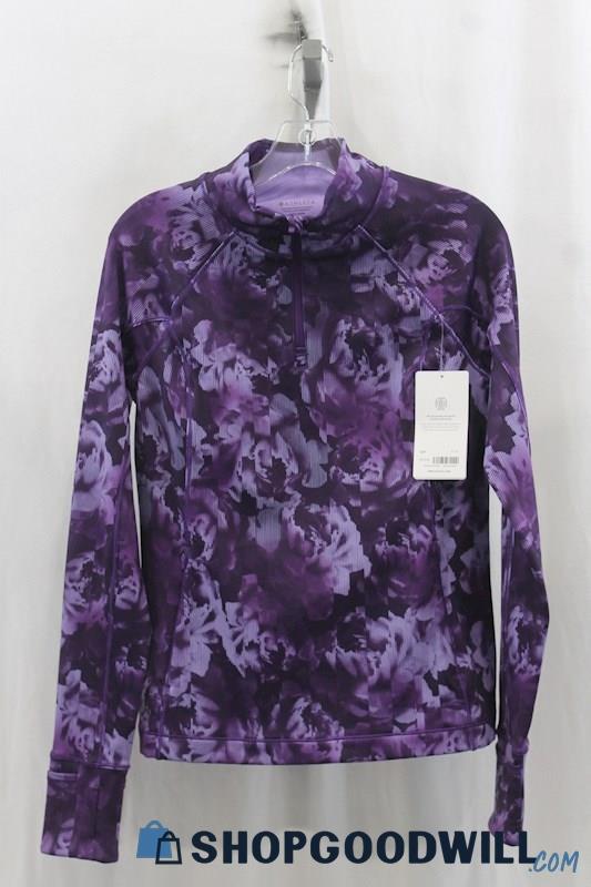 NWT Athleta Womens Purple Floral 1/4 Zip Sweater Sz S