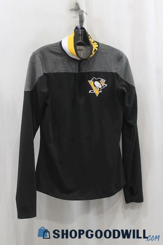 NHL Women's Black/Yellow Penguins Half Zip Sweater SZ S