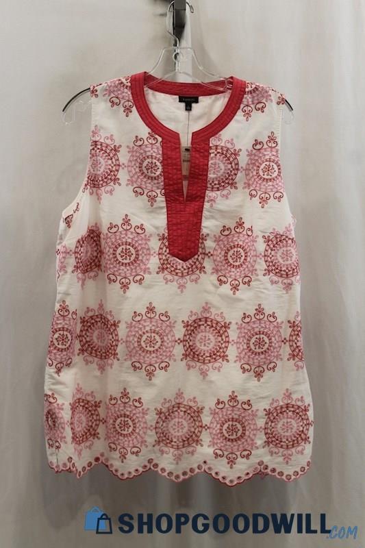 NWT Talbots Women's White/Pink Embroider Tank Shirt SZ L