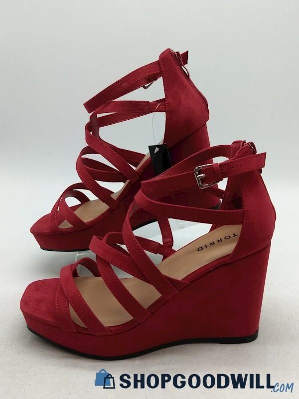 Torrid Women's Red Strappy Square Toe Wedge Sandal SZ 10WW