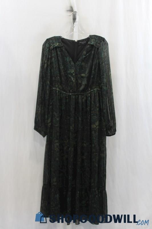 Lane Bryant Womens Dark Green Floral Shimmer Maxi Dress Sz 10/12P