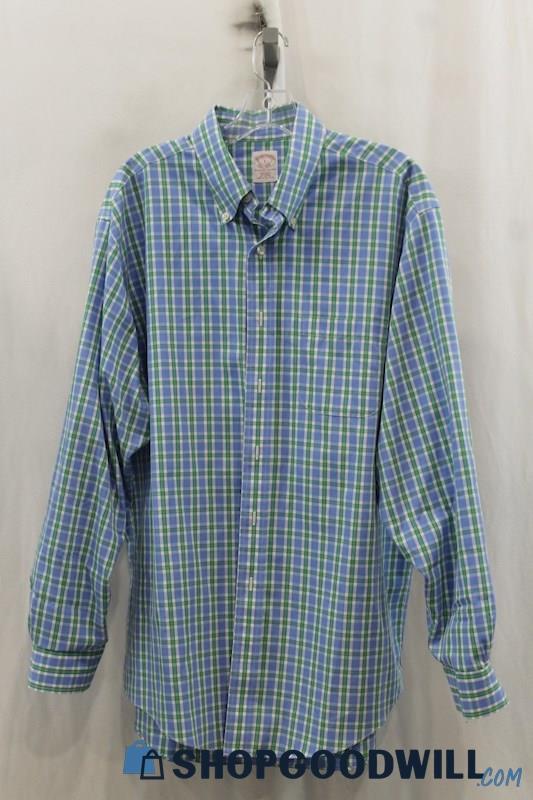 Brooks Brothers Mens Blue/Green Gingham Dress Shirt Sz L