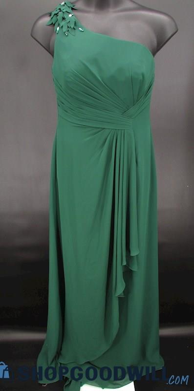 Modern Maids Women's Dark Green Pleated One Shoulder Formal Gown SZ 16