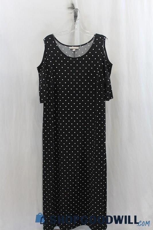 Women Within Womens Black/White Polkadot Cold Shoulder Maxi Dress Sz L