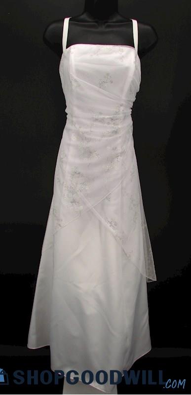 Jump Apparel Junior White Floral Glitter Tulle Tulip Hem A Line Formal Gown SZ 9