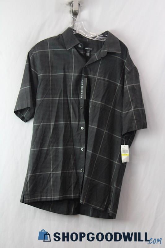 NWT Van Heusen Men's Black/White Short Sleeved Button-Up Shirt SZ M