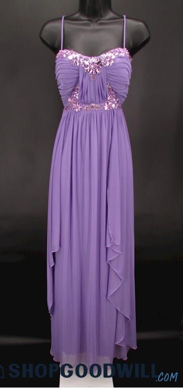 City Studio Juniors Lavender Pleated Rhinestone Column Formal Gown SZ 3