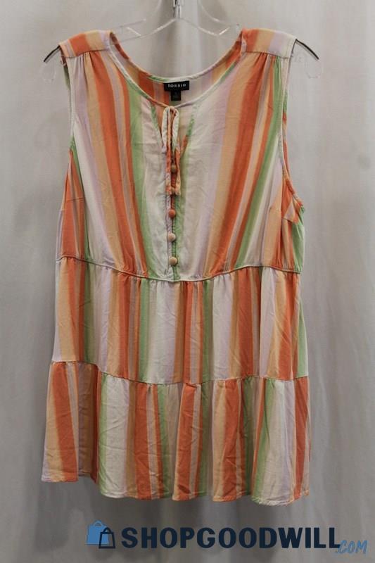 Torrid Women's White/Orange Pinstripes Tank Blouse SZ 1X