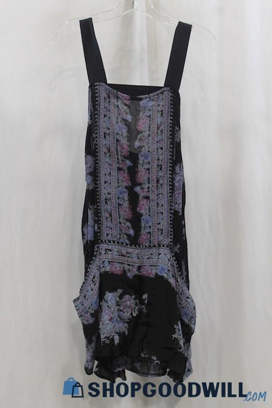 Free People Women's Black/Blue Design Pattern Tank Dress SZ M