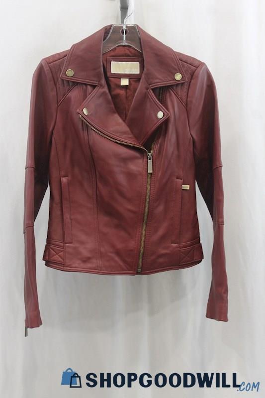 Michael Kors Women's Red Leather Motorcycle Jacket SZ XS