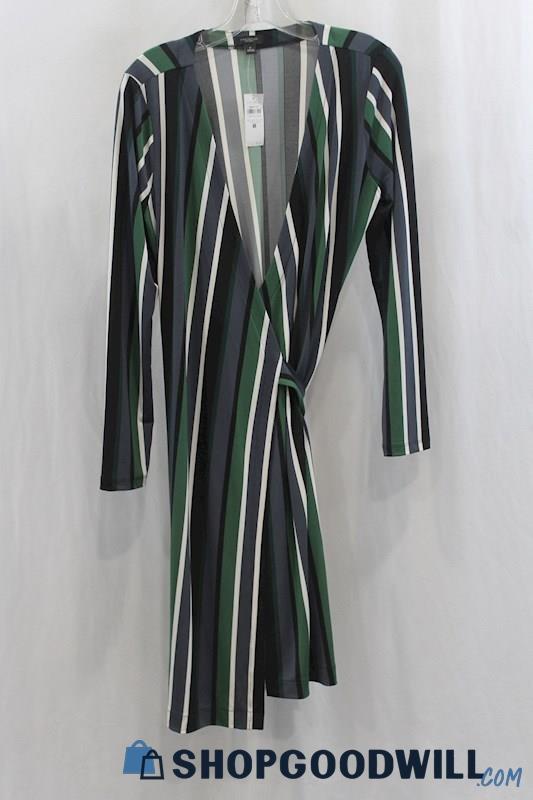 NWT Ann Taylor Women's Black/Green Pinstripes Wrap Dress SZ M