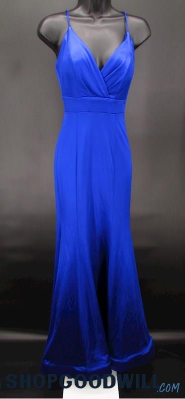 Teeze Me Juniors Cobalt Blue V Neck Spaghetti Strap Mermaid Formal Gown SZ 3