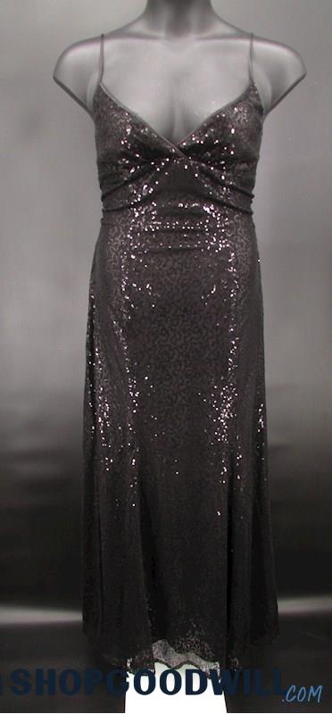 Masquerade Juniors Black Sequin V Neck Cage Back Formal Gown SZ 13