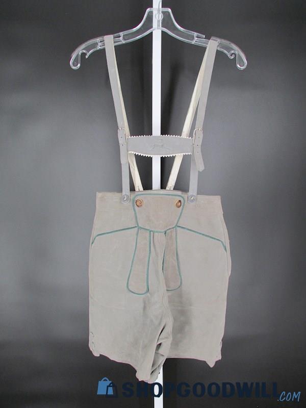 Men's Vintage Grey Deer Embossed Suede Lederhosen SZ 34