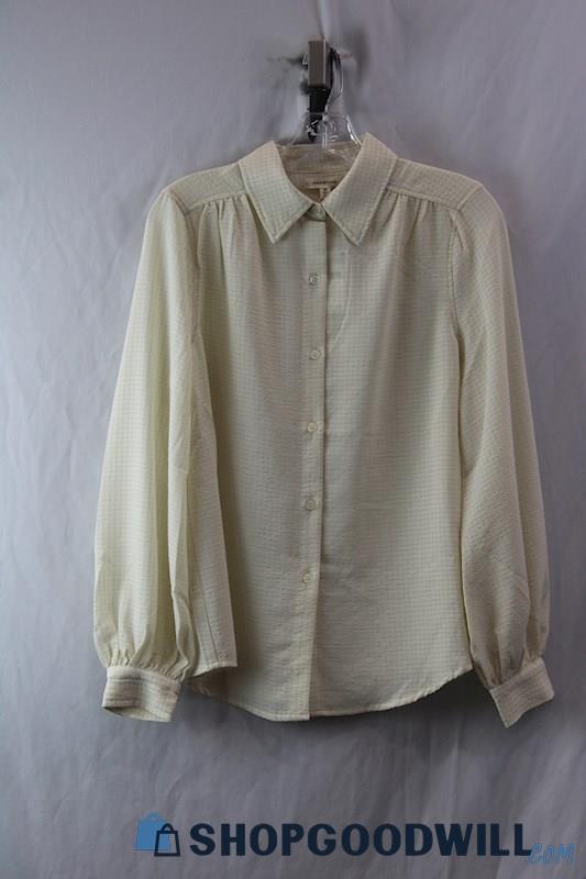 NWT Max Studio Cream Waffle Knit Button-Up Blouse SZ M 