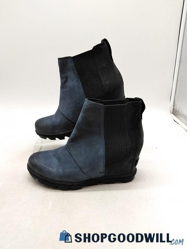 Sorel Joan of Arctic Wedge II Women's Blue/Black Chelsea Leather Boots SZ 7.5