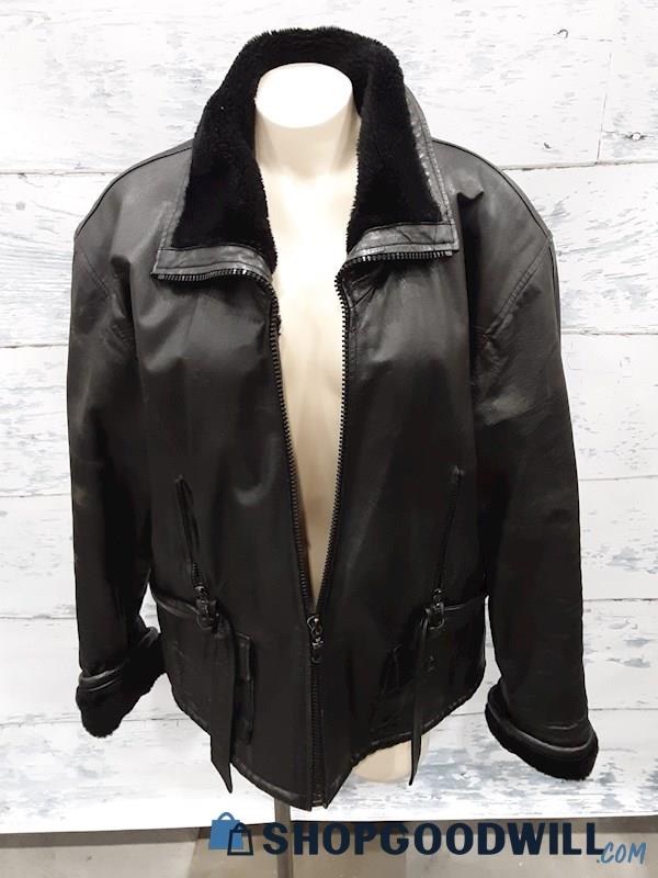 Wilda Woman's black leather coat - Size XL 