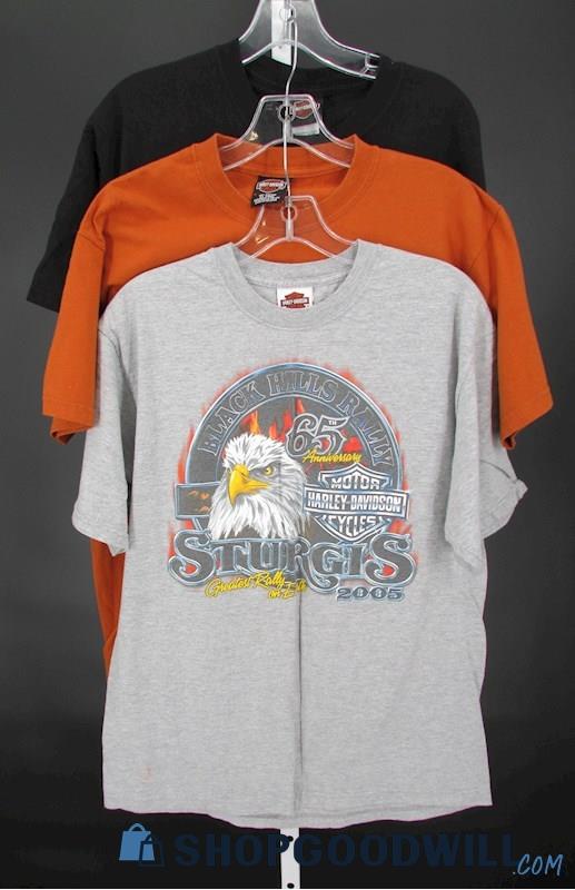 Lot of 3 Harley-Davidson Men's Black/Orange/Grey Short Sleeve T-Shirt SZ M/L