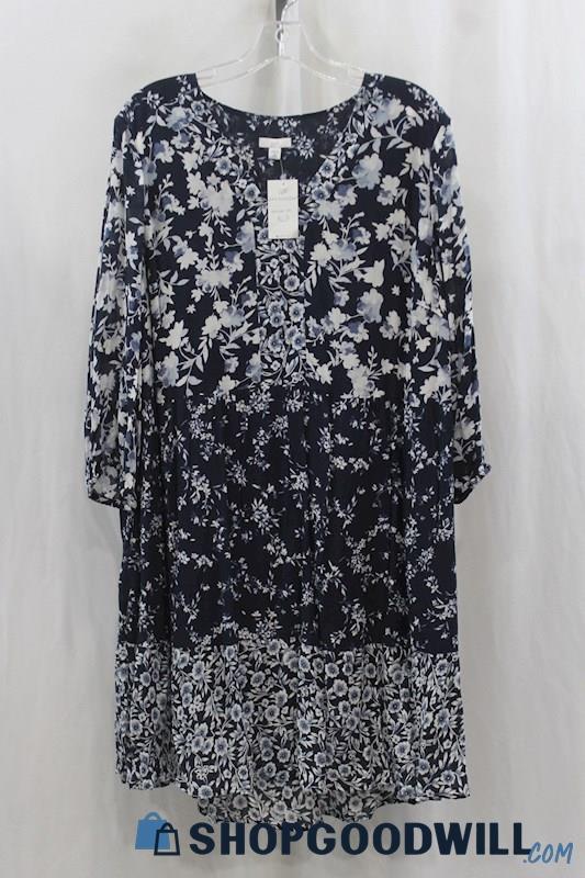 NWT J.Jill Womens Navy/White Floral Shift Dress Sz XLP