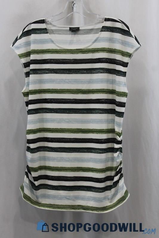 NWT Ann Taylor Women's White/Blue Stripes T-Shirt SZ XL