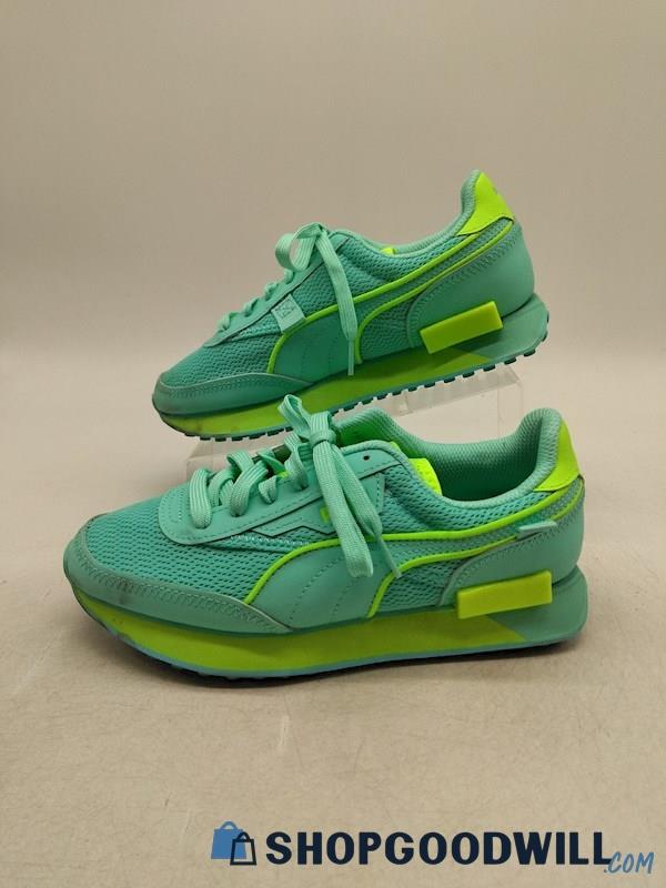 PUMA Women's Blue/Green Future Rider Mono Pop Lace Up Sneakers SZ 6.5