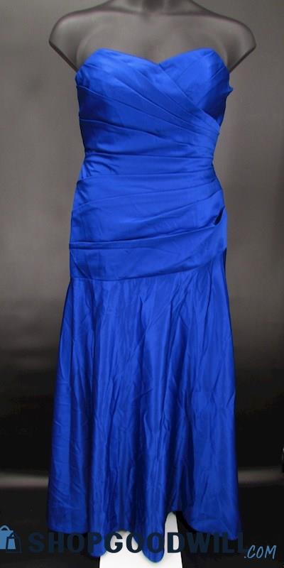 Mary's Bridal Women's Blue Pleated Sweetheart Strapless Formal Gown SZ 16