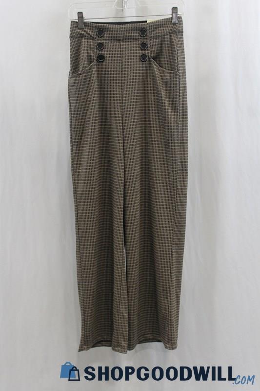 NWT Max Studio Women's Brown Plaid Wide Leg Dress Pant SZ XS