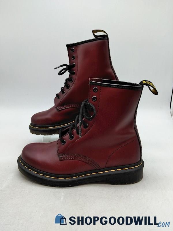 Dr. Marten Women's Cherry Red Smooth Leather Lace Up Combat Boots SZ 7